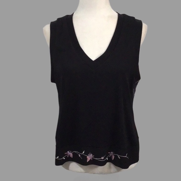 TAILOR B MOSS Black Embroidered Jacket and Shell w/Embroidered Flowers, Size L - Picture 6 of 11